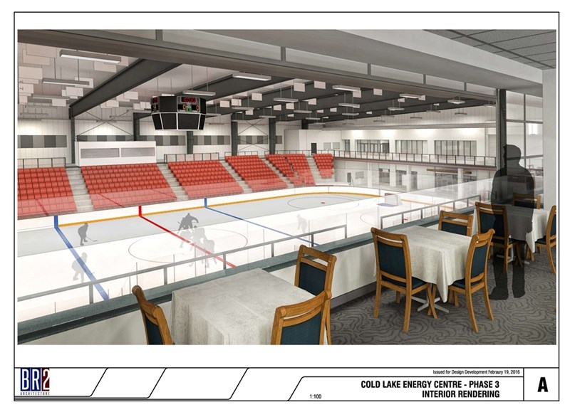 A rendering of what the new dining area, part of the phase three expansion, will look like inside the Energy Centre overlooking both the Imperial Oil Place and new arena.