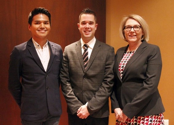 Jeremie Landry was named this year&#8217;s Athabasca University Alumni Rising Star. (left to right) Rambo, Landry&#8217;s husband, Jeremie Landry, and Veronica Thompson,