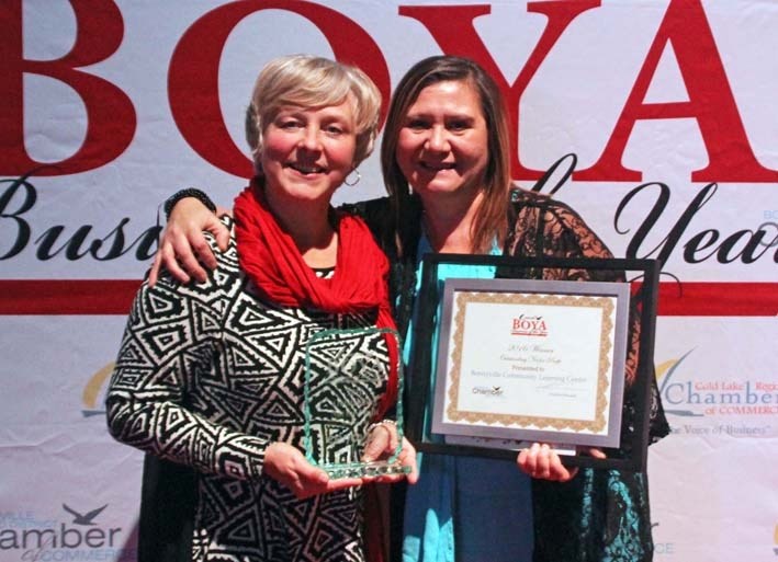 Bonnyville Community Learning Council program director Nicole Ferbey and board member Donna Auger accept the award for Outstanding Not-For-Profit.