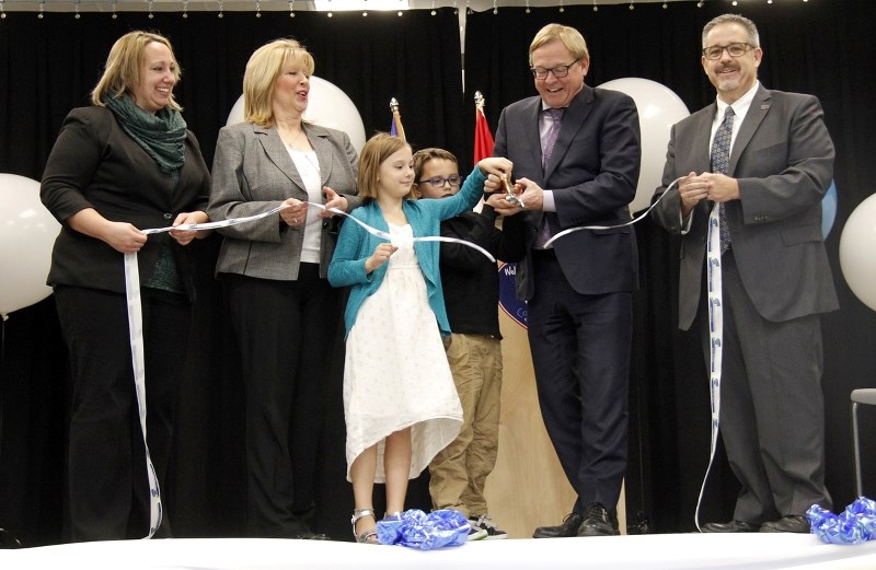 Alberta Minister of Education David Eggen made a special visit to CLES on Friday for their Grand Opening. (Left to Right): Mandi Skogen, NLPS board chair, Kathy McKale, CLES