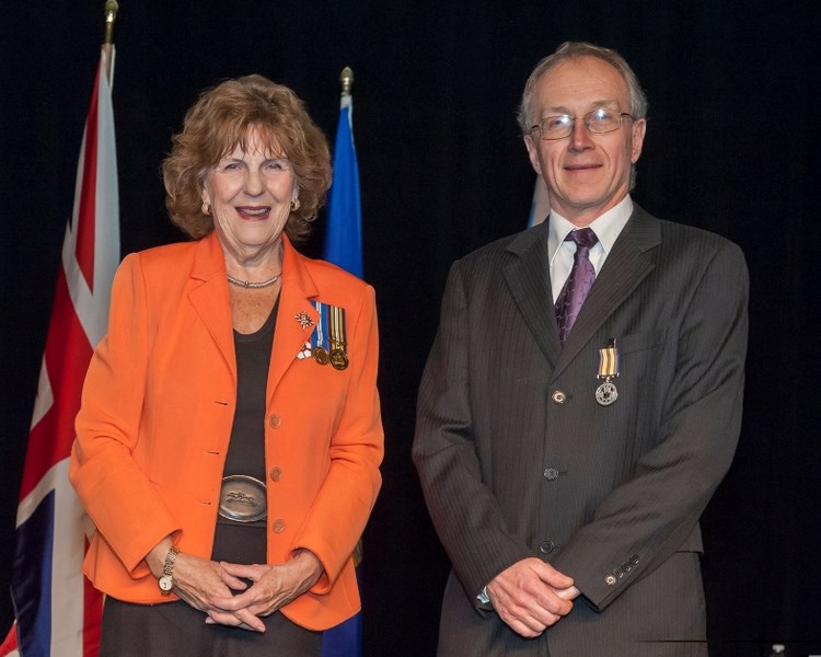 Dr. Dave Skuba (right) was presented with the EMS Exemplary Serivce Medal by lieutenant-governor Lois Mitchell.