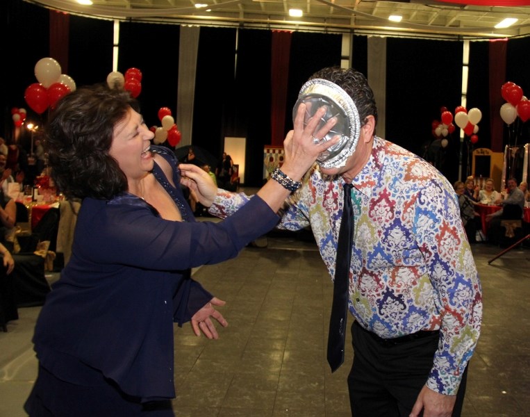 For a price, Debbie Tercier had the chance to pie Mayor Craig Copeland at the annual Festival of Peace gala. This was one of the auction opportunities of the night, and went