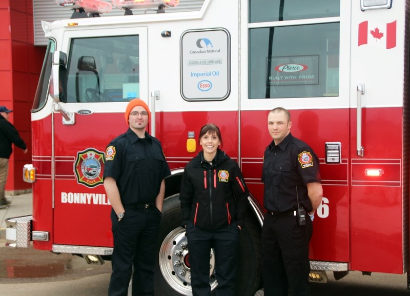 (left to right) Steven Rempel, Laura Regenwetter, and Pierre Pelchat represented the Bonnyville fire department at this year&#8217;s volunteer appreciation event, serving