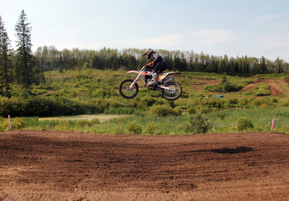 Local rider Reginald Lapointe gets some air during one of the races on Saturday, July 8.