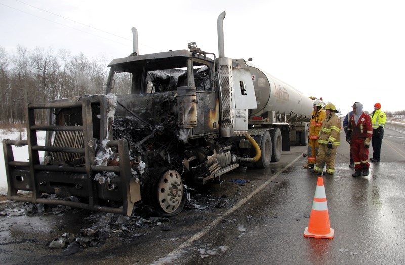 A portion of Hwy. 41 north of Bonnyville was closed for part of Friday, Feb. 23 due to a tanker fire.