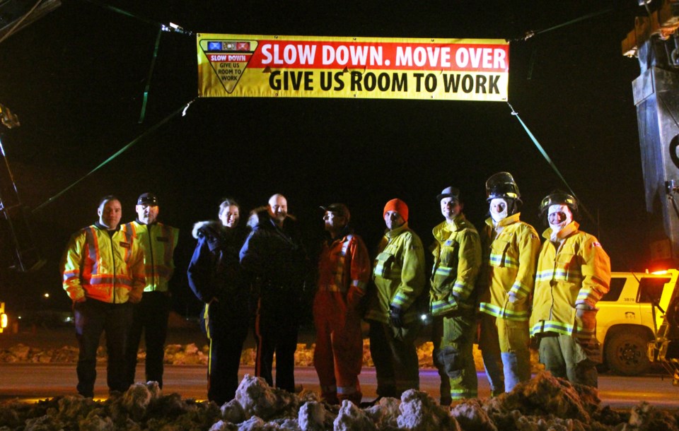 Representatives from local towing companies, the RCMP, and BRFA gathered together last week to promote the slow down, move over campaign.