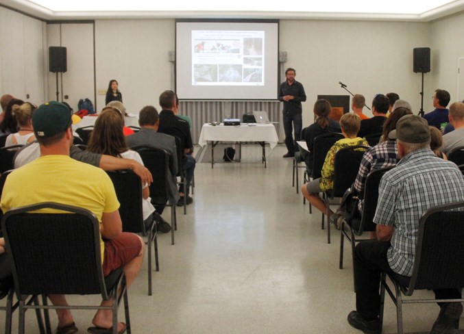  Jay Hoots describes his vision for the mountian bike trail and skills park, during an open house last week.