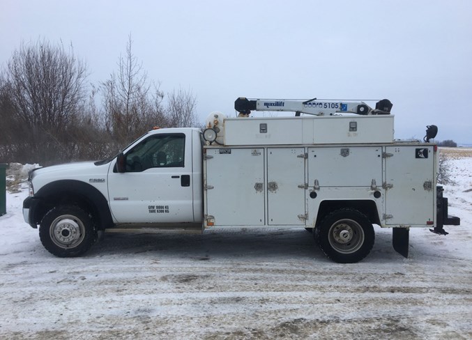  This is a photo of the white Ford F550 stolen on Jan. 17.