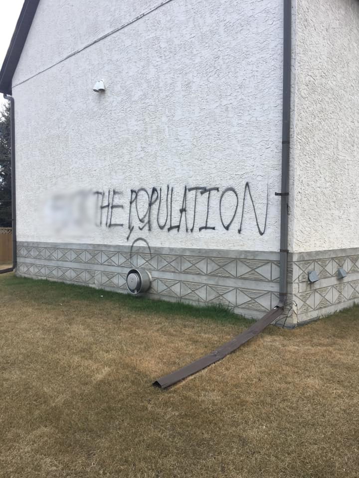  This graffiti was found spray painted on the side of a local church.