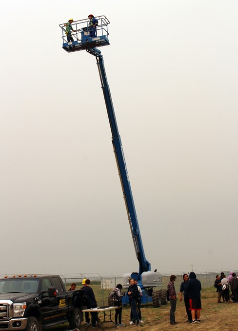  Some of the braver students took a ride in a boom lift.