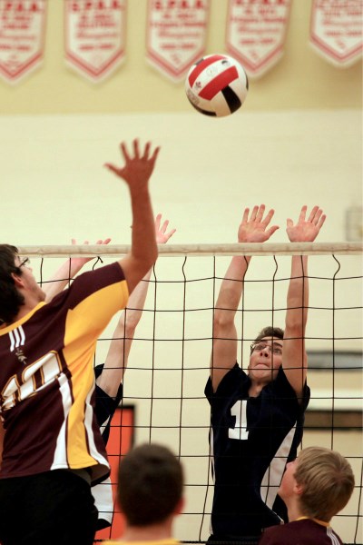 Volleyball action is seen here during the SPAA volleyball championship on Thursday.