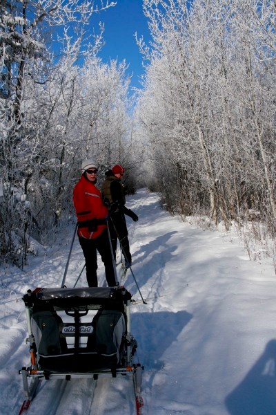 Lakeland Cross Country Ski Club member Don Michaud and his family enjoy a ski at the club&#8217;s trail on land north of town. The club also has trails at the St. Paul Golf