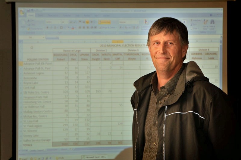 Reeve for the County of St. Paul Steve Upham is seen here shortly after being declared the winner of the reeve at large race in Oct. 18 municipal elections. For Upham, the