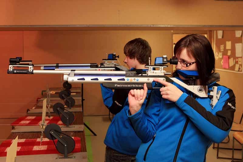 Mikayla Mailloux (foreground) and Jordan Sinclair will represent Team Alberta in air rifle competitions at the upcoming 2011 Canada Winter Games in Halifax, Nova Scotia.