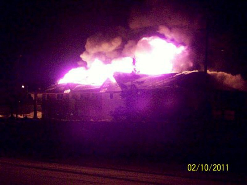 This picture, captured by a passerby, shows the extent of the blaze that consumed the new Portage College student residence in the early hours of Feb. 10.