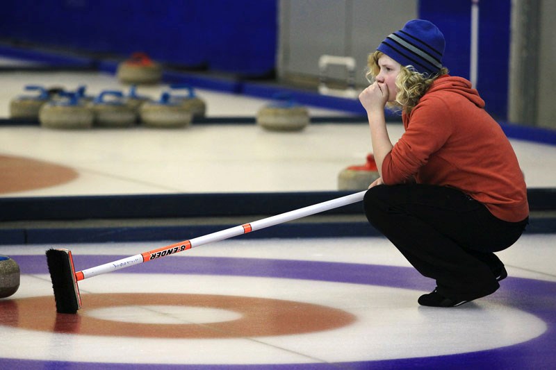 Alana Sallstrom, a second for her team, is seen here in action during the St. Paul Junior Curling windup bonspiel at St. Paul Curling Rink on Feb. 13.