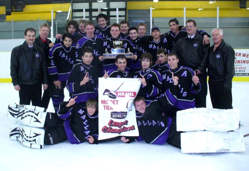 The Mallaig team after they won the league championship in Vermilion last weekend. Back row from left: manager Martin Corbiere, assistant coach Randy Warchola, Elliott