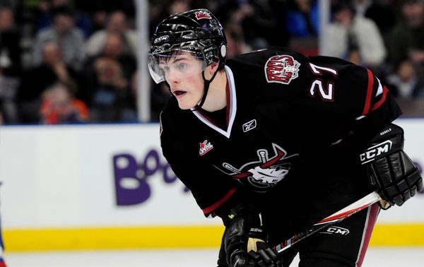 Local product Locke Muller on game night against the Oil Kings in Edmonton on Thursday. The Rebels swept the series with four straight wins, taking the team to the next round 