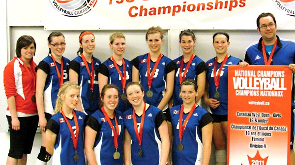 The Lakeland Sharks pose for a team photo after winning the division IV championship at nationals in Calgary May 21-23. Back row (from left): Kendra McLeod (asst. coach), St. 