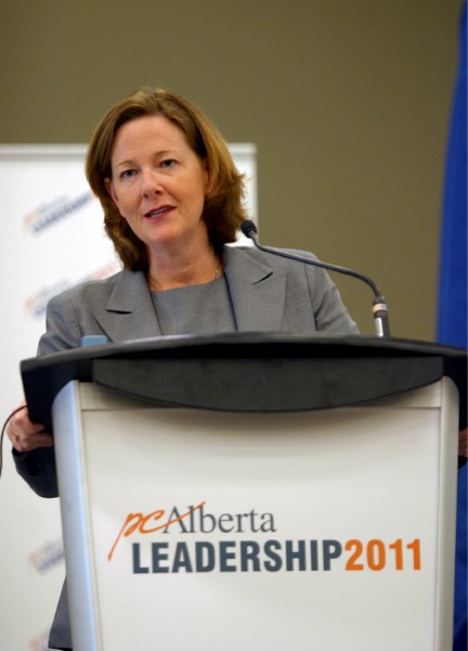 Alison Redford speaks at the candidates&#8217; forum in Vermilion in July. Redford met with two St. Paul Town councillors in May.