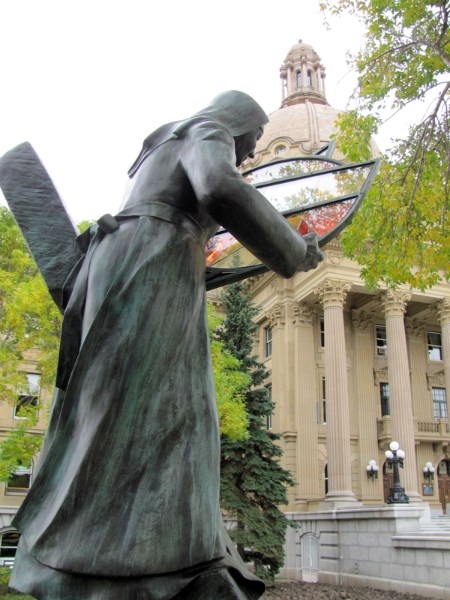 A monument to catholic sisters commisioned by Covenant Health by Herman Poulin was unveiled at the Alberta Legislature on Wednesday,