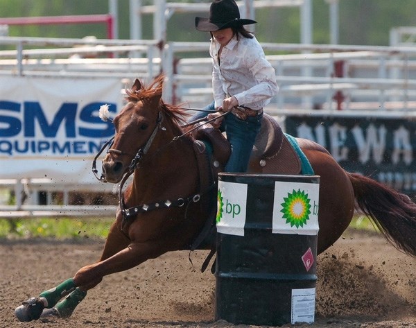 Local ladies barrel racer Rylee McKenzie competes in rodeos across North America and is pictured competing in Rocky Mountain House. McKenzie has qualified for the Canadian