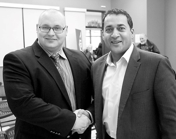 Newly selected Liberal candidate for Lac La Biche &#8211; St. Paul, John Nowak, and Alberta Liberal Party leader Dr. Raj Sherman addressed supporters at the Bold Center in