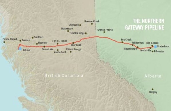 The proposed Northern Gateway project will run twin pipelines from Alberta to British Columbia. The eastbound pipeline will transport natural gas condesate while the