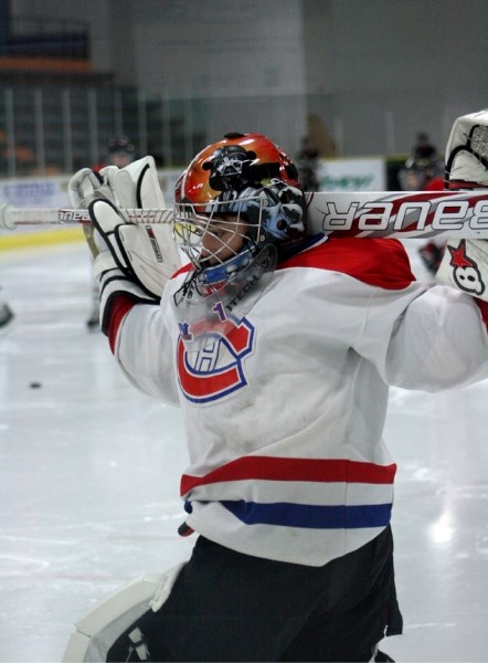 St. Paul Peewee A Canadiens&#8217; goalie Jaden Saik warms up for a game last year. The local peewee team is gunning for gold this week at the Alberta Winter Games.
