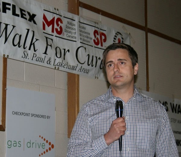 Wildrose MLA Shayne Saskiw addresses the crowd gathered for the May 12 MS Walk.