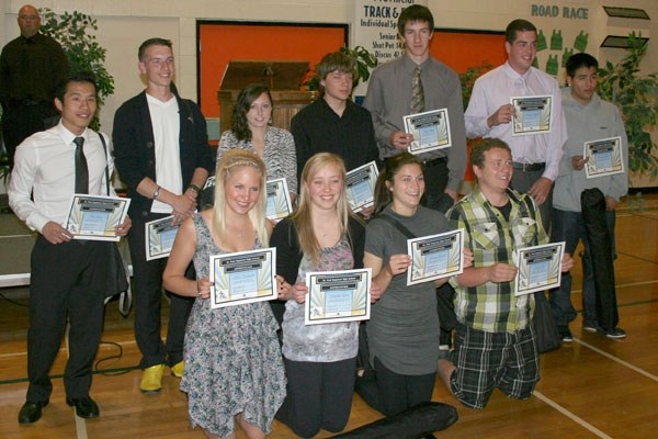 St. Paul Regional&#8217;s 2012 graduating athletes are: (back row, from left) Ben Quan, Eric Laramee, Hailey Mahdiuk, Brandyn Delisle, Marc Dubeau, Jonathan Shapka, Desmond