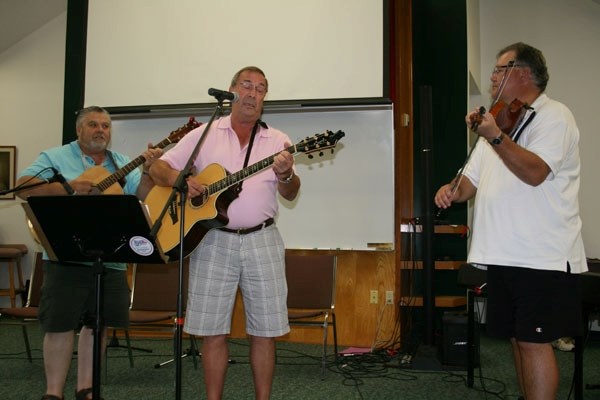 Gary Carter, Arthur Barnhart and Calvin Vollrath perform at the Fiddler&#8217;s Idol event held on the last day of Camp Calvin last week. Barnhart was affectionately dubbed