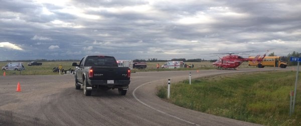 Two Hills RCMP sent in this photo of a fatal collision that occurred on Highway 29, near St. Michael on Sept. 1. One man was deceased on the scene, while another was