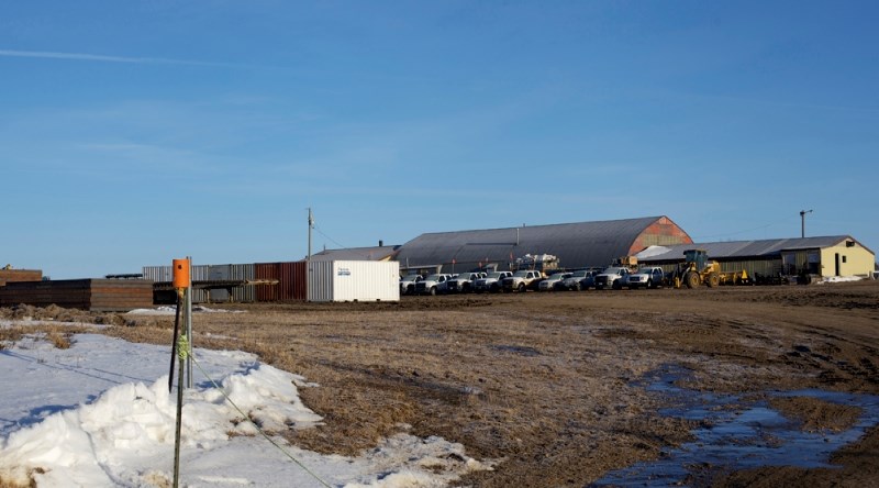 The old auction mart located west of St. Paul has been converted into a temporary administration building by Robert B Somerville Pipelines Ltd.