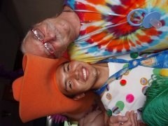 Dr. James Makokis (left) participates in a clowning event in Belen, a village outside of Iquitos Peru.