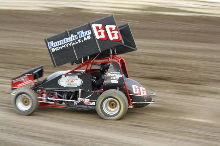 Joey Duperron tears up the track at the Castrol Raceway in his sportsman sprint car.