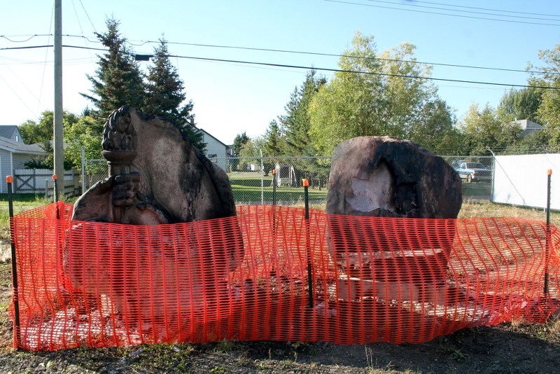 Two large sculptures were set on fire in early September at the St. Paul Legion. Clean-up of the monuments is set to begin this week.