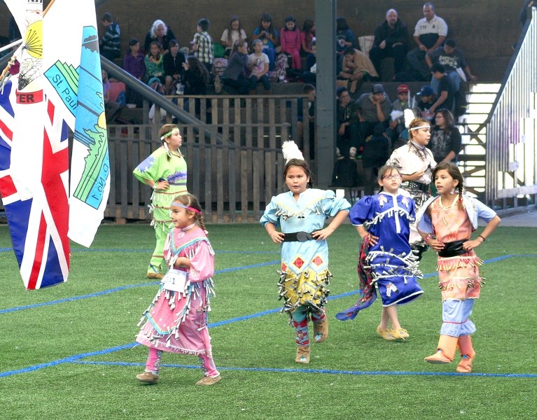 Youth dancers perform at the fifth Traditional School Powwow, this year hosted at the Saddle Lake arbor. The powwow was on Sept. 20 and attracted students from all over the