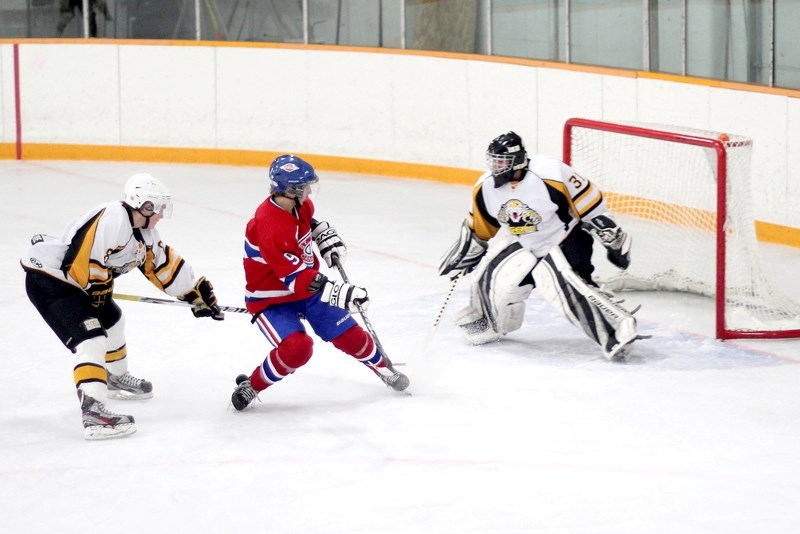 St. Paul Canadiens forward Jamie Wozniak has a puck deflect off the heel of his skate before skipping into the net, lifting the Habs to a 3-2 overtime victory over the