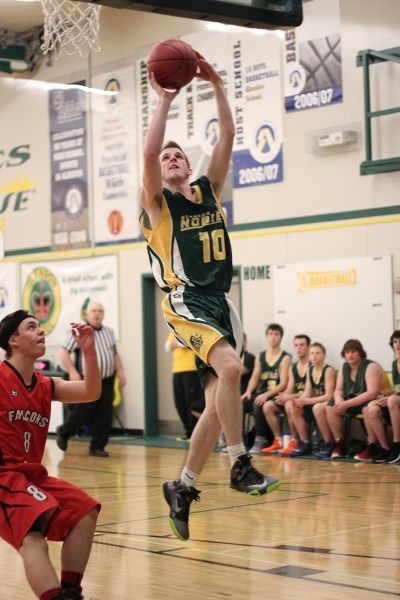 Colton Zenter of the Glendon Nobles goes up for a lay up in his team&#8217;s 79-68 SPAA finals victory over the Ashmont Falcons on March 11.