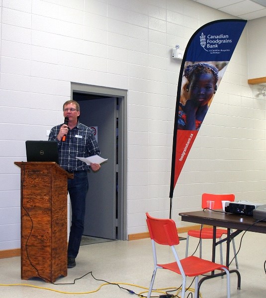 Regional Coordinator for Alberta Terence Barg discusses the ways the Canadian Foodgrains Bank has been providing aid for those in need over the past year, at the St. Lina