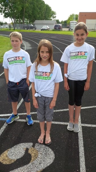 Tyler Foote, Brittney Cole and Jordyn Lotoski, seen here practicing at the St. Paul Regional track, recently competed at Hershey&#8217;s Track and Field Games in Edmonton.