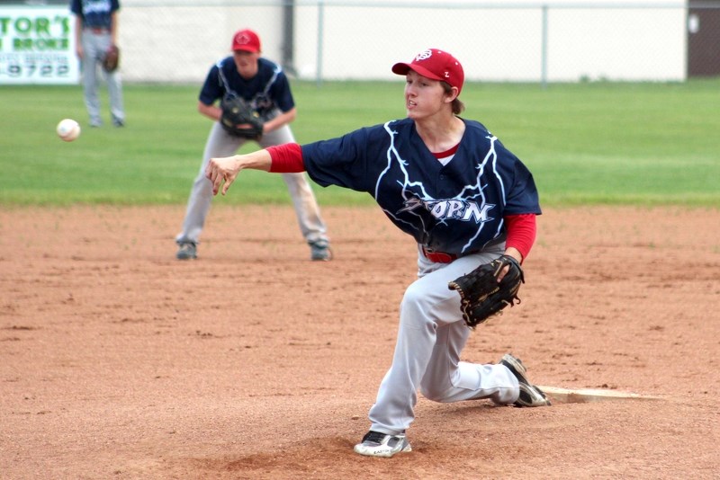 St. Paul Storm pitcher Victor Dechaine threw a no hitter to lead his team to a 16-0 mercy rule victory over the Cold Lake Cardinals in last Monday&#8217;s Lakeland