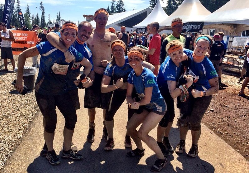 (From left) Viv Lamothe, Larry Lamothe, Dennis Paul, Ashten Haraba, Renee Lamothe, Becky Paul and Cathrin Lohstraeter pose for a photo after completing Tough Mudder 2014 in