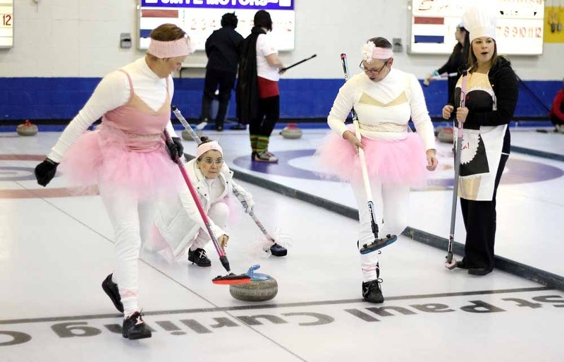According to their outfits during the Ladies Funspiel, curlers Deanna Krankowsky, Aline Looy, and Lorna Giggs are hoping to become ballerinas when they grow up.