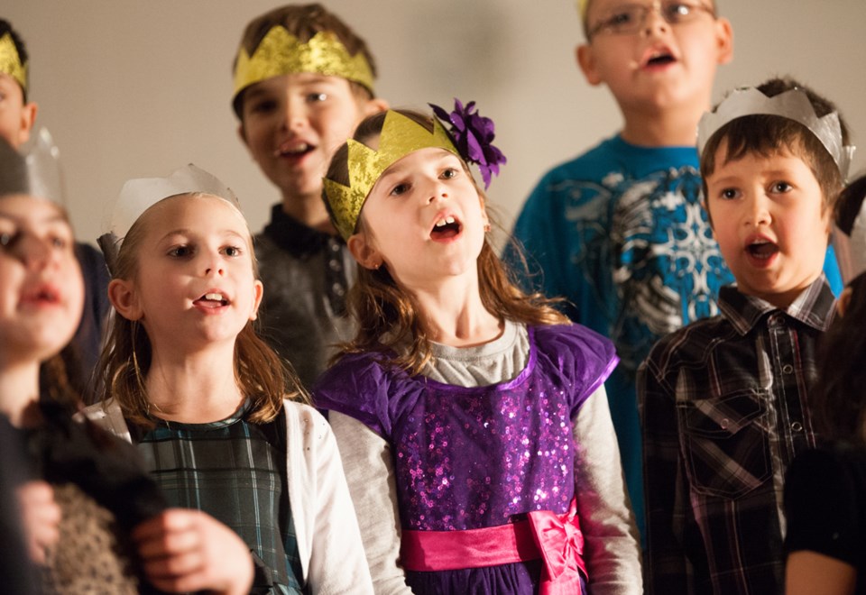 Megan Pashko, Rhianna Champagne, and Ben Reid were dressed as kings while singing We Three Kings at the St. Paul Elementary Christmas concert, Dec. 17. Check back soon for an 