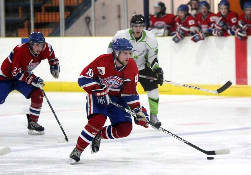 Canadiens&#8217; player Pierre Beaudoin races down the ice during an offensive rush versus the T-Birds on Jan. 16.