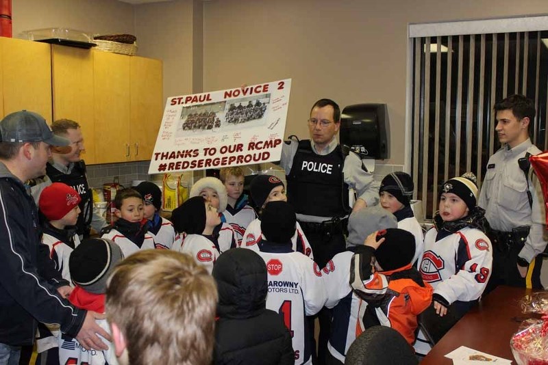 The Novice 2 Canadiens hockey team accepted the #redsergeproud challenge last week and presented local RCMP with gifts of appreciation.
