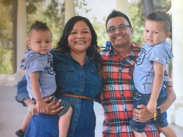 Jodi and Brent Cardinal are pictured with their sons, Spencer and Reyes. Jodi was injured when she was struck by a vehicle near Fort Kent.