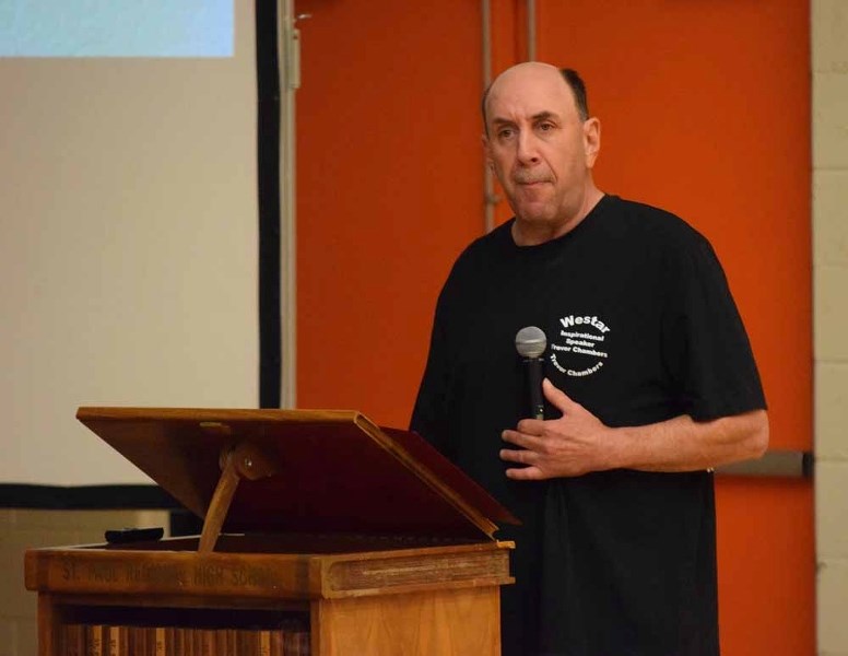 Trevor Chambers, whose life changed dramatically as a result of a drunk driving incident near Brooks, Alta. in 1993, encouraged Glen Avon and St. Paul Regional students to